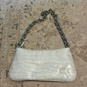 Zara White Croc-Embossed Clutch with Chain